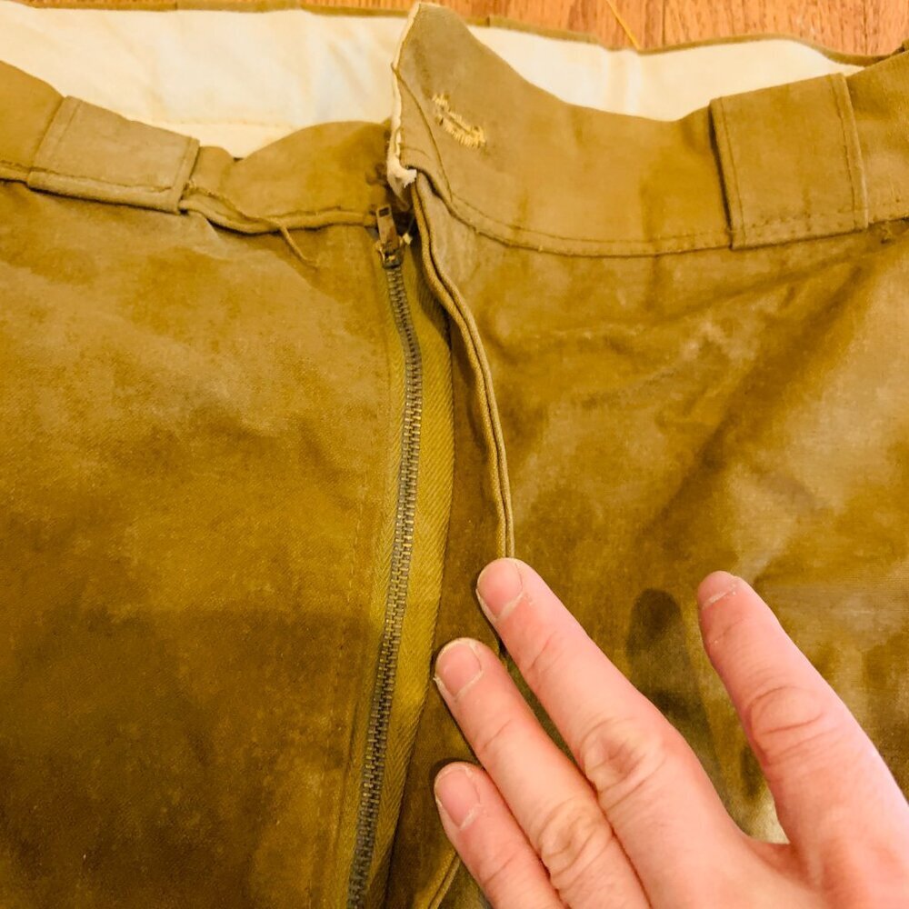 VTG 50s Bullseye Bill Hunting Pants Water Repellent Leather 36x 30 - Picture 13 of 16